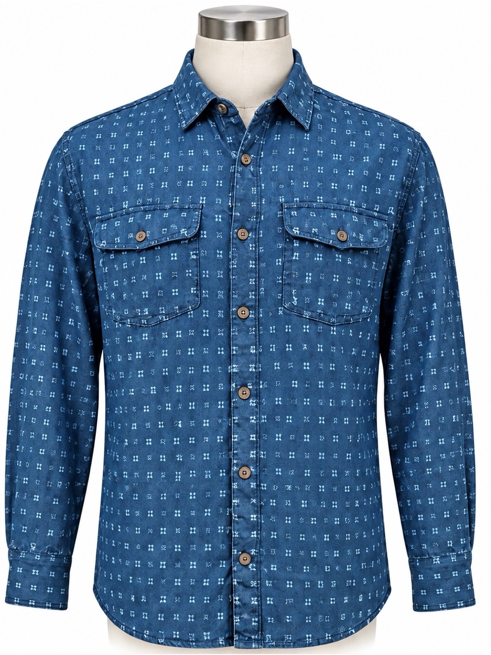 Men's Blue Printed Lightweight Shirt Jacket